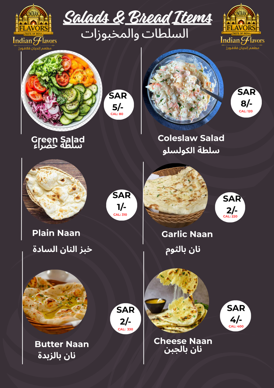 Salads and bread menu